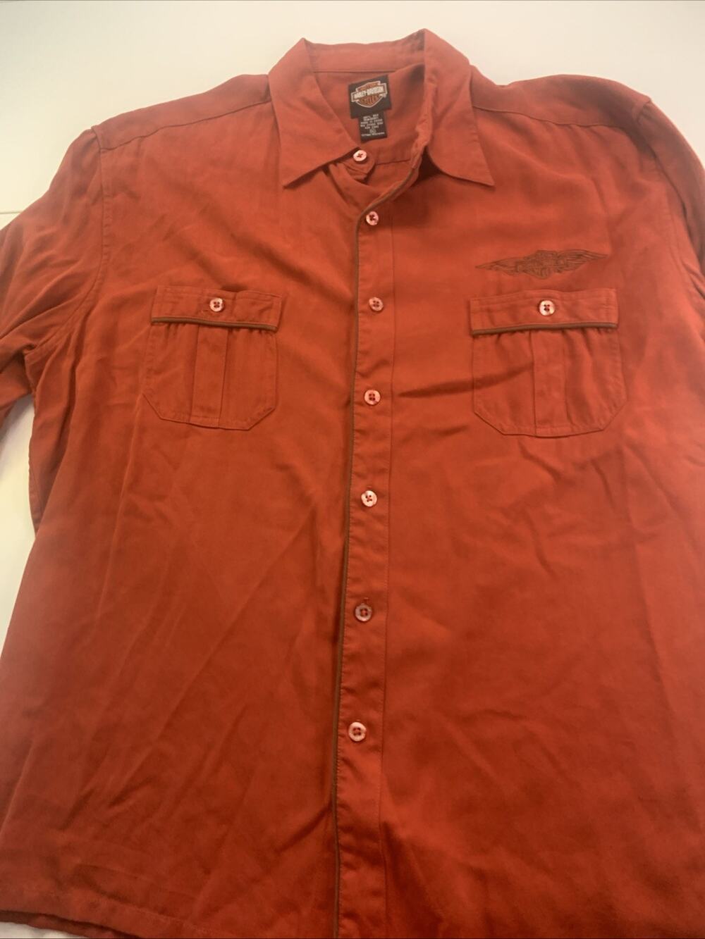 Harley Davidson Silk Button Down Shirt Motorcycle Men’s Size XL Red